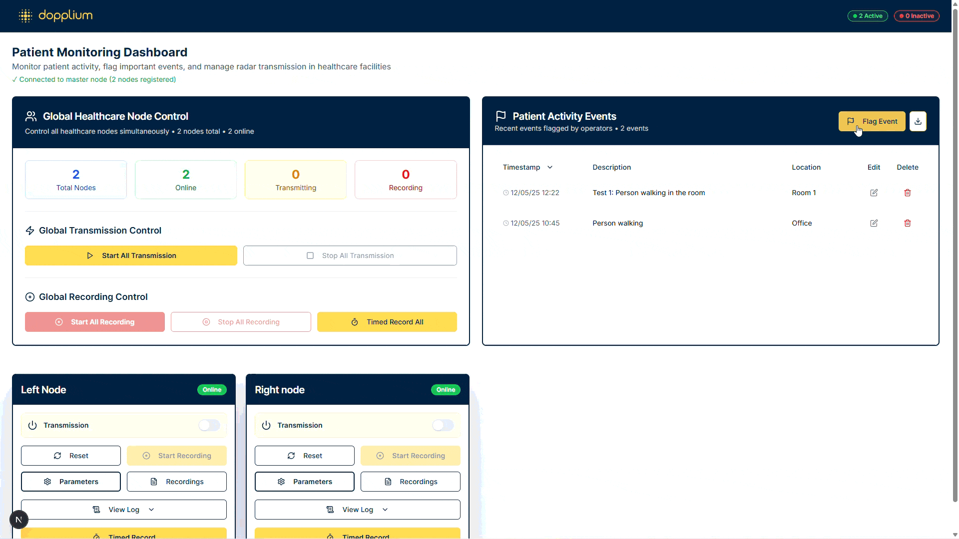 Dopplium healthcare monitoring software interface